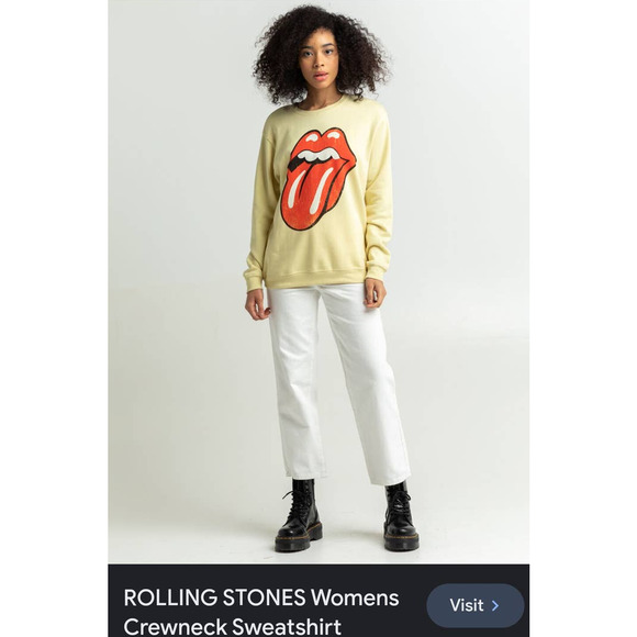 The Rolling Stones Women's Light Yellow Graphic Crewneck Sweatshirt.‎ Size M - Picture 1 of 8